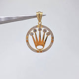 Dije Medalla Silueta Corona Rx  4.05gr / 3.5cm / Circones Blancos  Oro Amarillo &