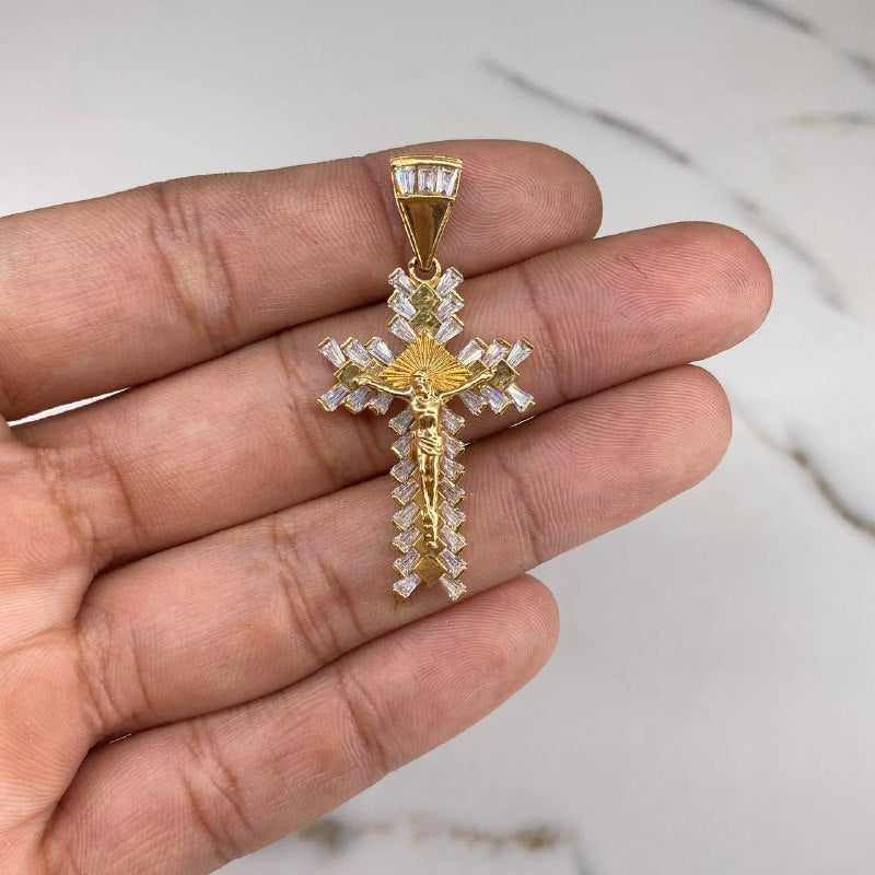 Dije Cruz Cristo  6gr / 4.5cm / Circones Blancos Oro Amarillo $