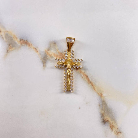 Dije Cruz Cristo  6gr / 4.5cm / Circones Blancos Oro Amarillo $