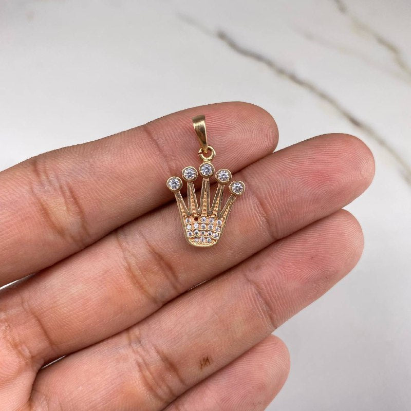 Dije Corona Rx 1.8gr / 2.5cm / Circones Blancos  Oro Rosa &
