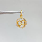 Dije Medalla GG 1.2gr / 2cm-Circones Blancos  Oro Amarillo &