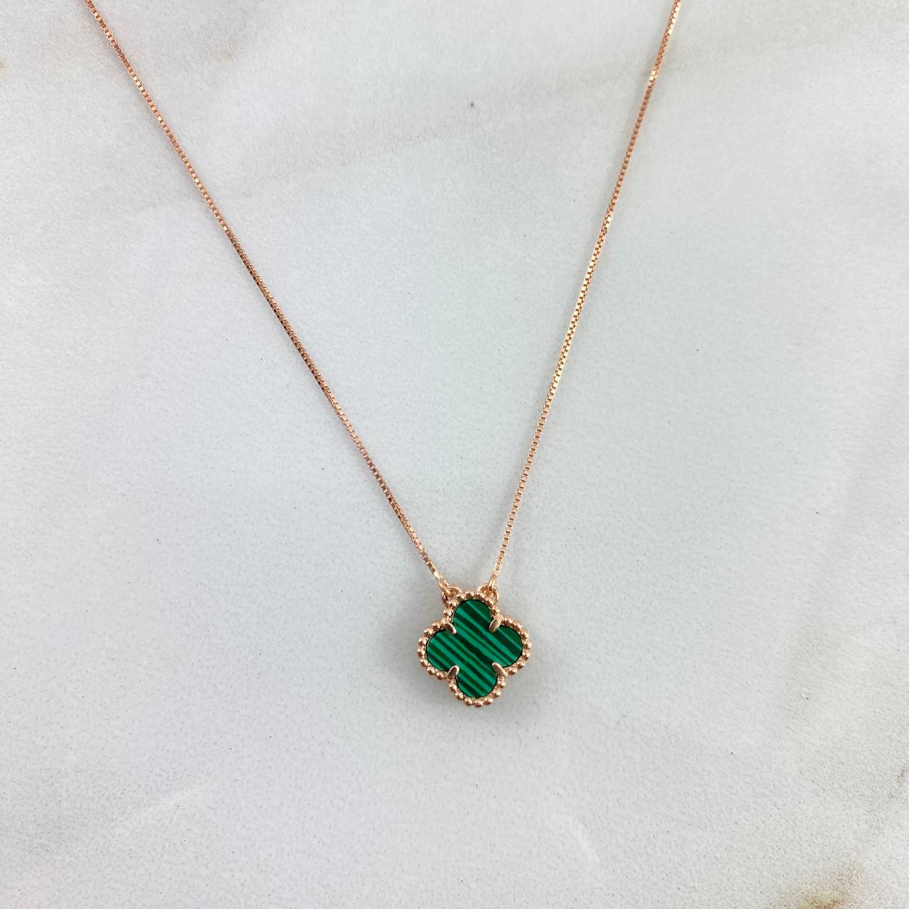 Cadena Veneciana Treboles VCyA 2.05gr / 45cm / 0.6mm Malaquita Verde Oro Rosa +4