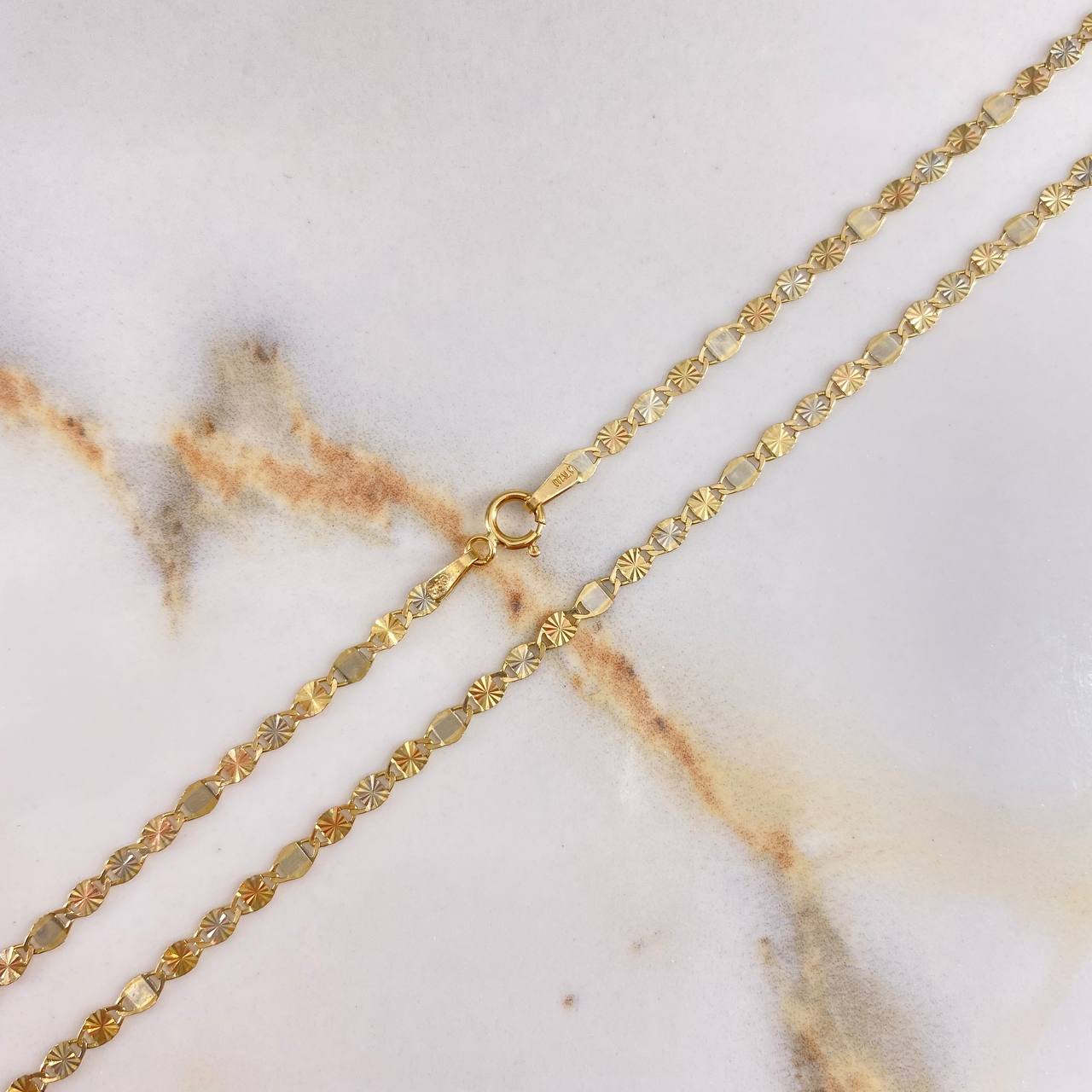 Cadena Flor Espejo  3.6gr / 60cm / 2.65mm Diamantada Dos Oros Amarillo Blanco +3 &