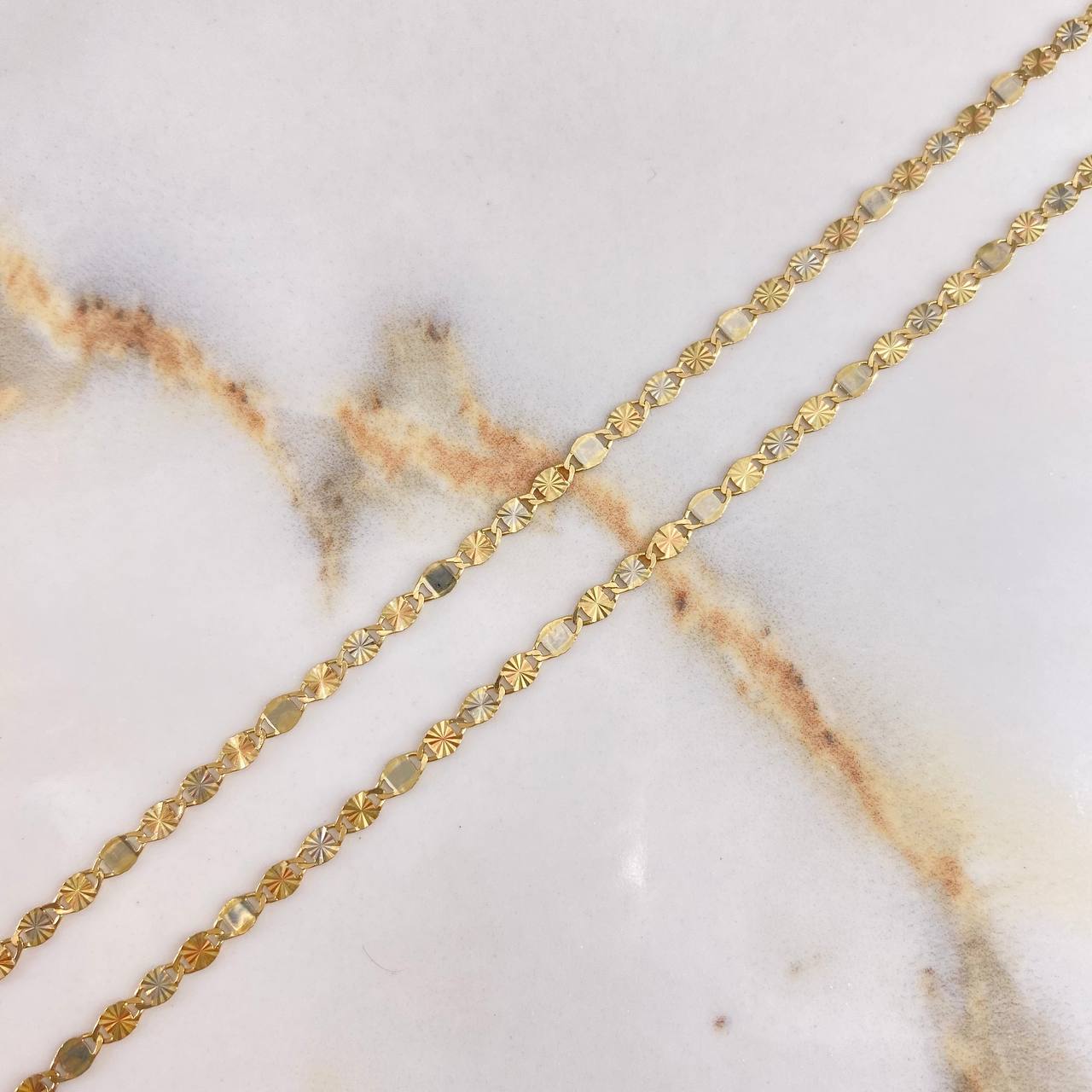Cadena Flor Espejo  3.6gr / 60cm / 2.65mm Diamantada Dos Oros Amarillo Blanco +3 &