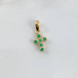 Dije Cruz Mini Aros 1.3gr / 2.1cm / Esmeraldas 18pts Oro Amarillo (Joya) *
