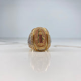 Anillo Virgen de Guadalupe 16.15gr / 10 1/4 / Circones Blancos Fucsia Verdes Tres Oros &