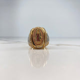 Anillo Virgen de Guadalupe 16.15gr / 10 1/4 / Circones Blancos Fucsia Verdes Tres Oros &