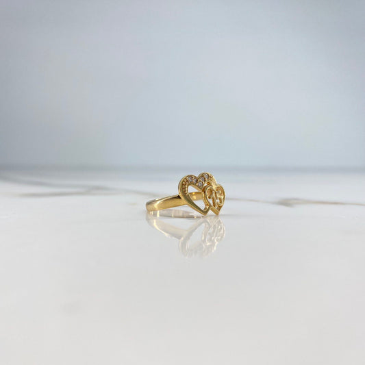 Anillo 15s Corazones 2.8gr / T7 1/4 / Circones Blancos Oro Amarillo &