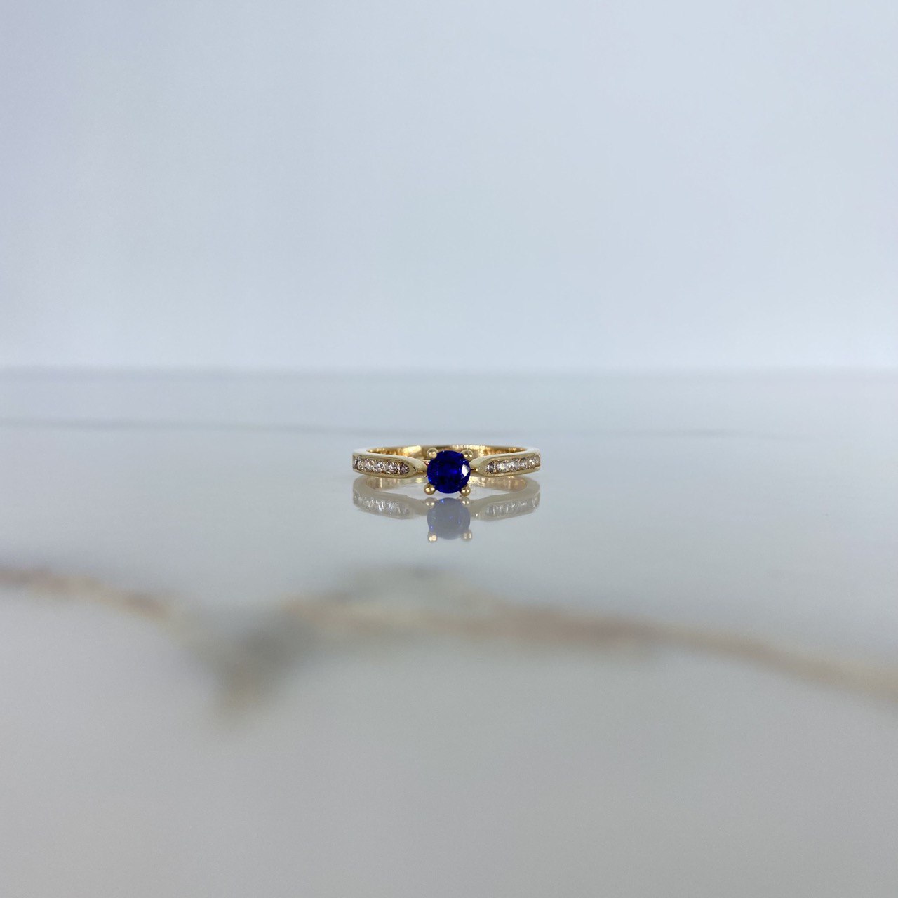 Anillo Solitario 2.1gr / T6 / Circones Blancos Azul Oro Amarillo &