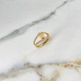 Anillo Lineas Corona  3.5gr / T7 3/4 / Circones Blancos   Oro Amarillo &