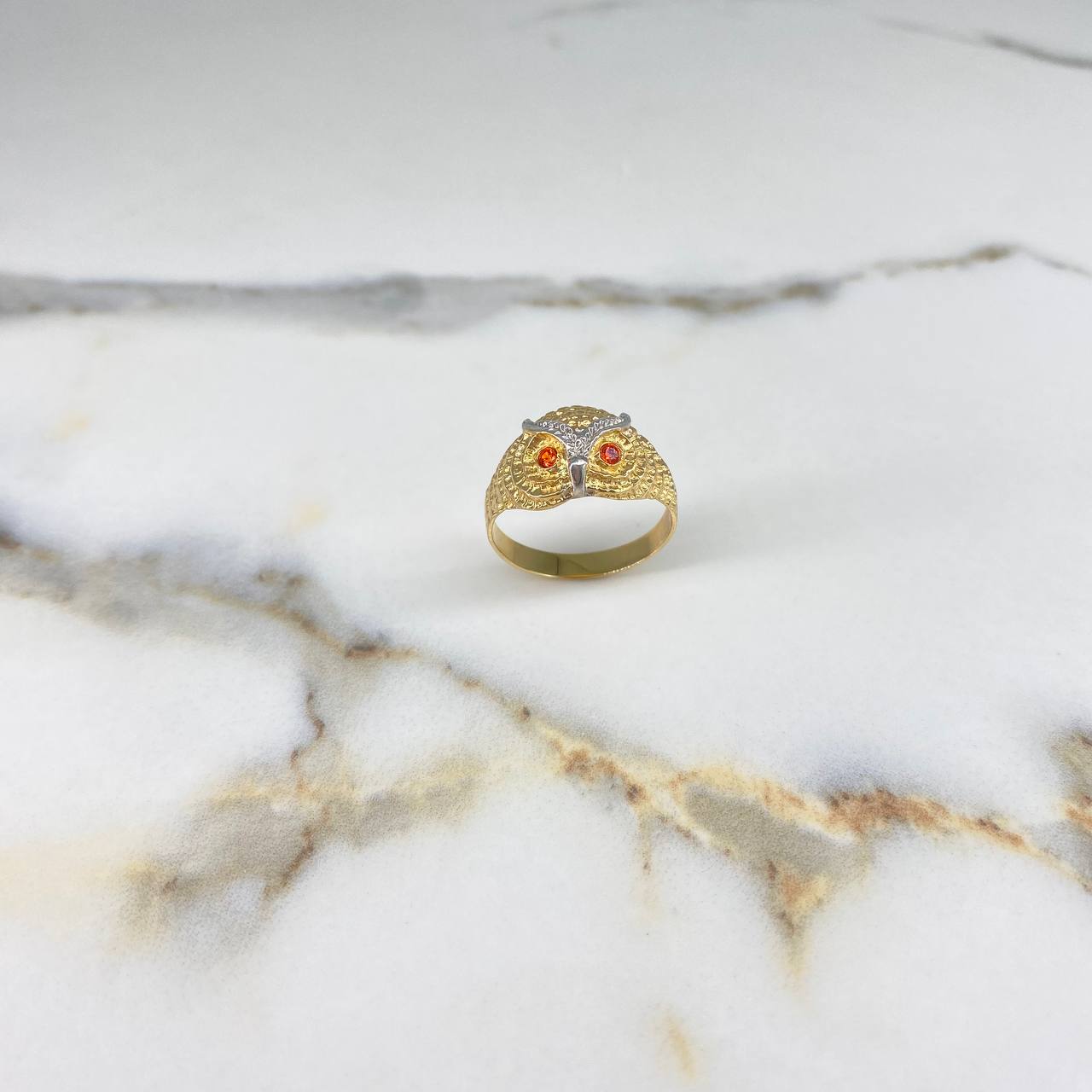 Anillo Buho  4.95gr / T10 1/2 / Circones Naranjados Dos Oros Amarillo Blanco &