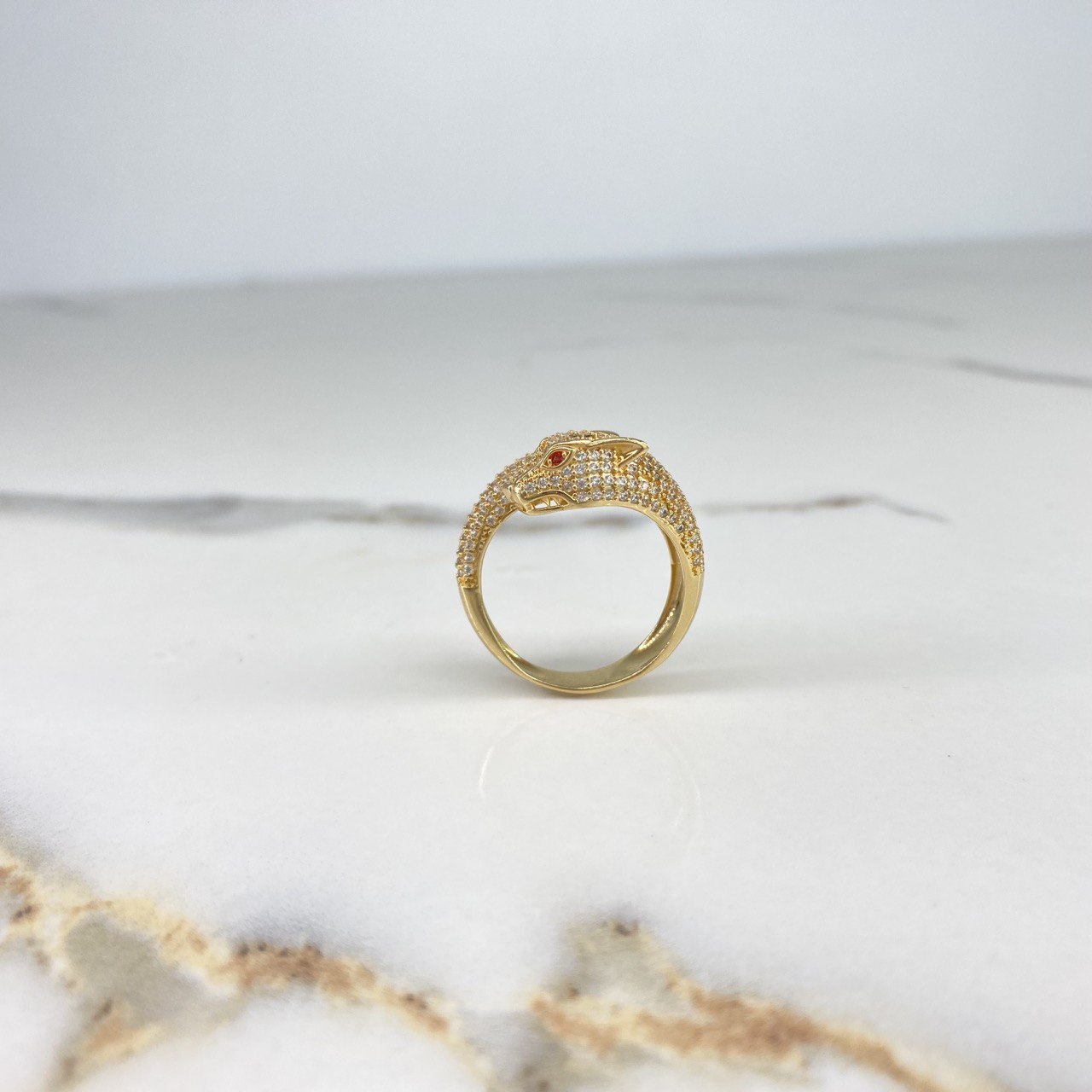 Anillo Pantera  8gr / T10 / Circones Blancos Naranjados  Oro Amarillo &