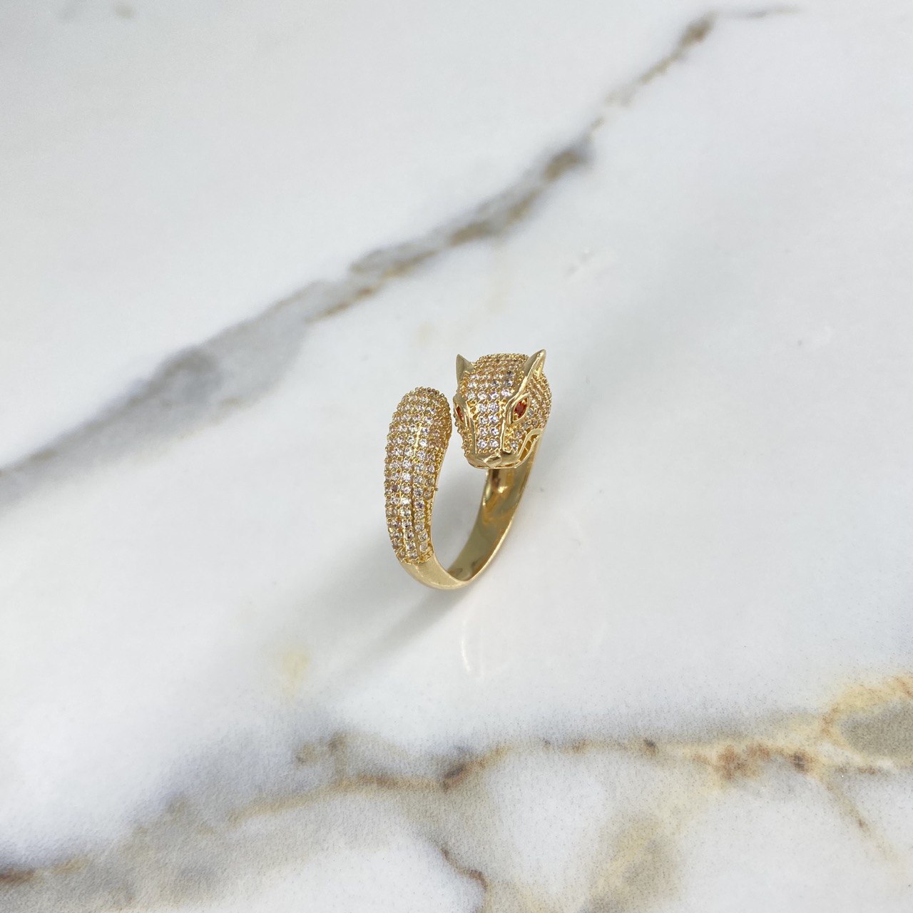 Anillo Pantera  8gr / T10 / Circones Blancos Naranjados  Oro Amarillo &