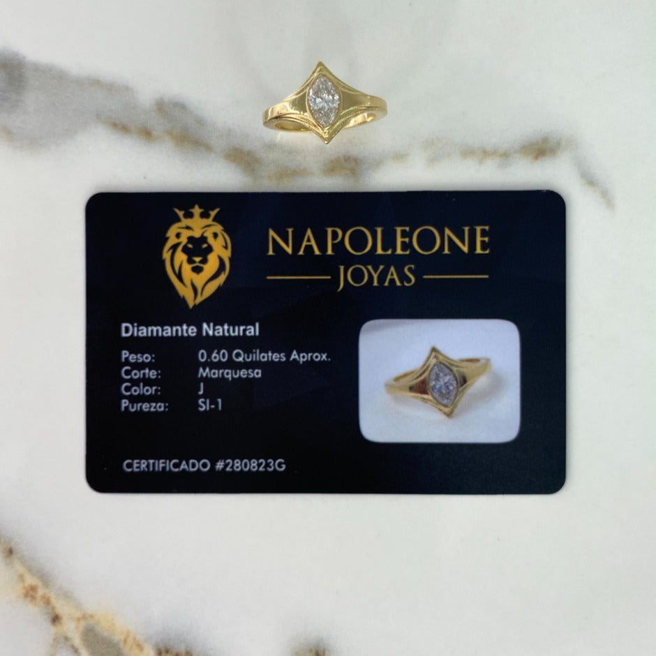 Anillo Solitario Ovalado 5gr / T6 / Diamante 60pts Oro Amarillo (Joya) &