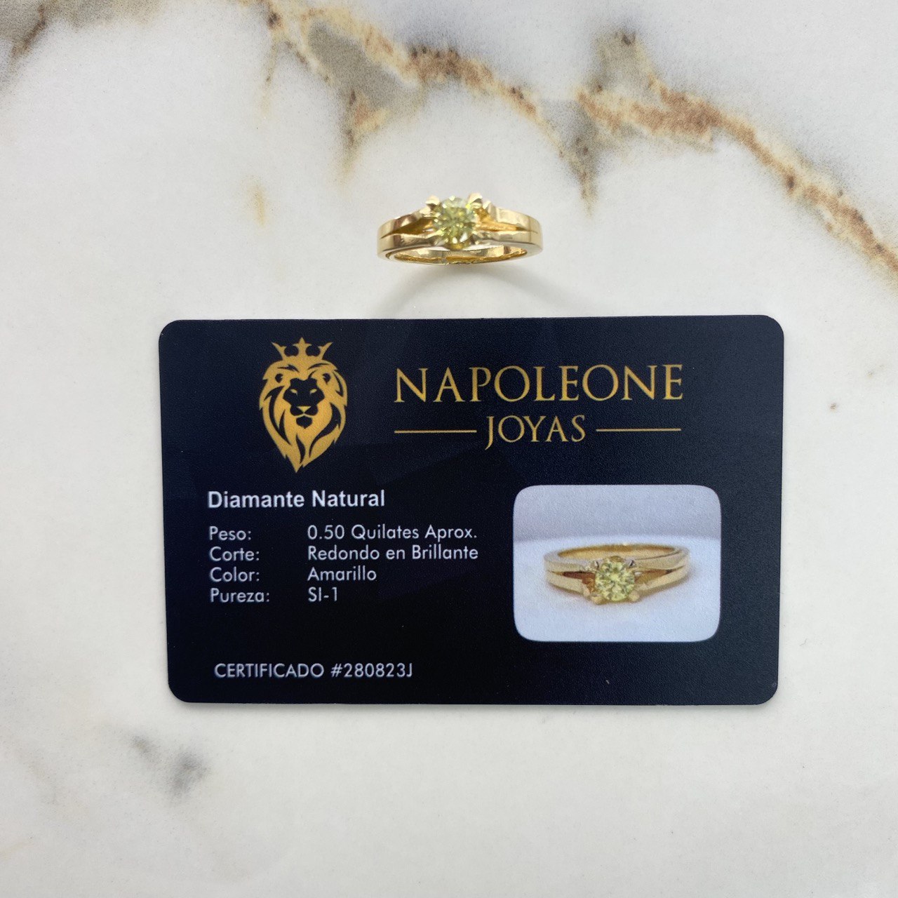 Anillo Dos Lineas 5.05gr / T5 3/4 / Diamante Amarillo 50pts Oro Amarillo (Joya) &