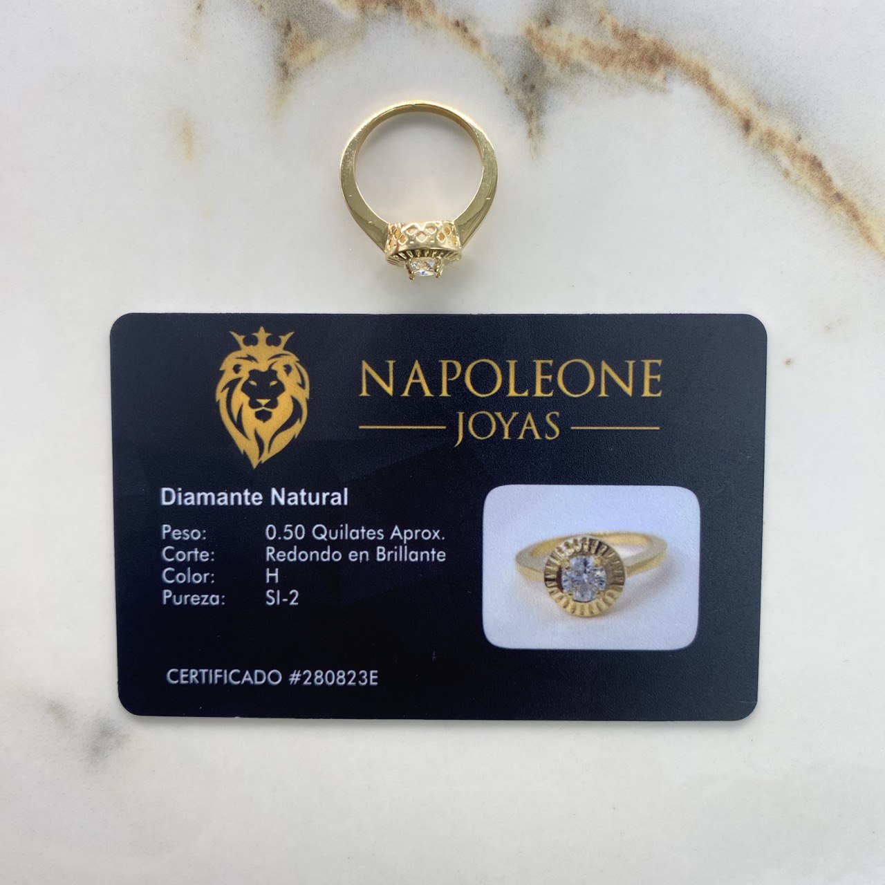 Anillo Solitario Halo 4.18gr / T5 / Diamante 50pts Oro Amarillo (Joya) &