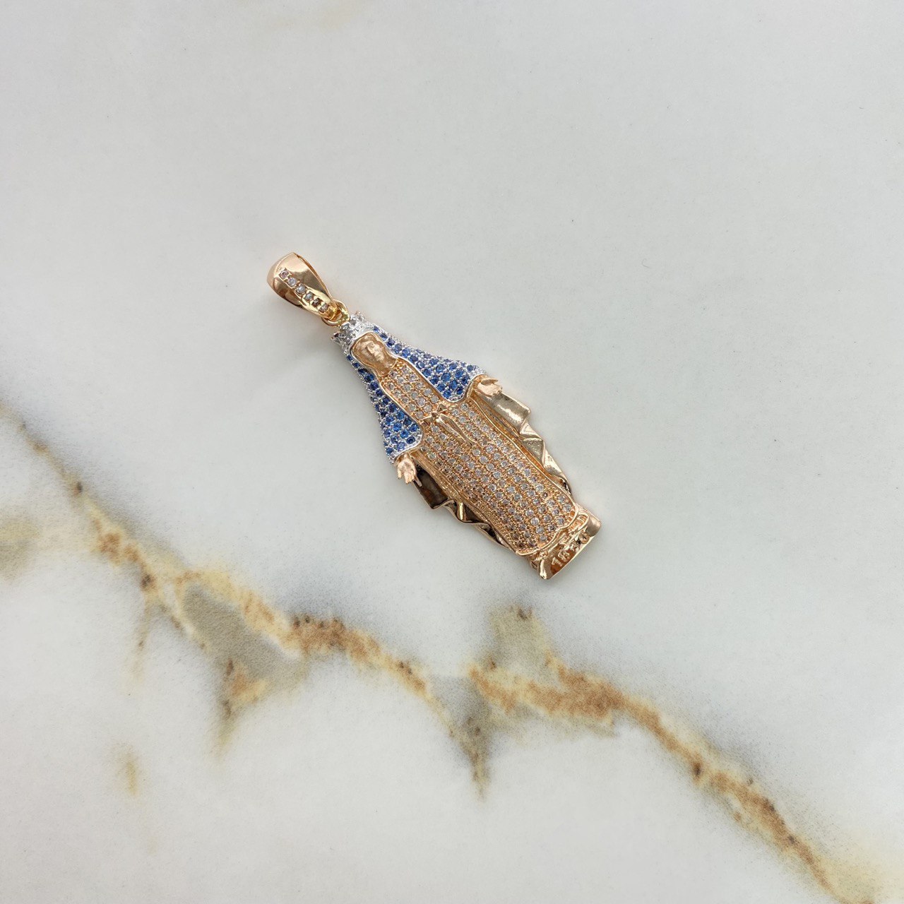 Dije Virgen Milagrosa 7.85gr / 5.2cm / Circones Blancos Azules Dos Oros Rosa Blanco $
