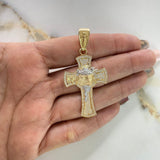 Dije Cruz Rostro de Cristo 10gr / 5.5cm / Circones Blancos Dos Oros Amarillo Blanco &