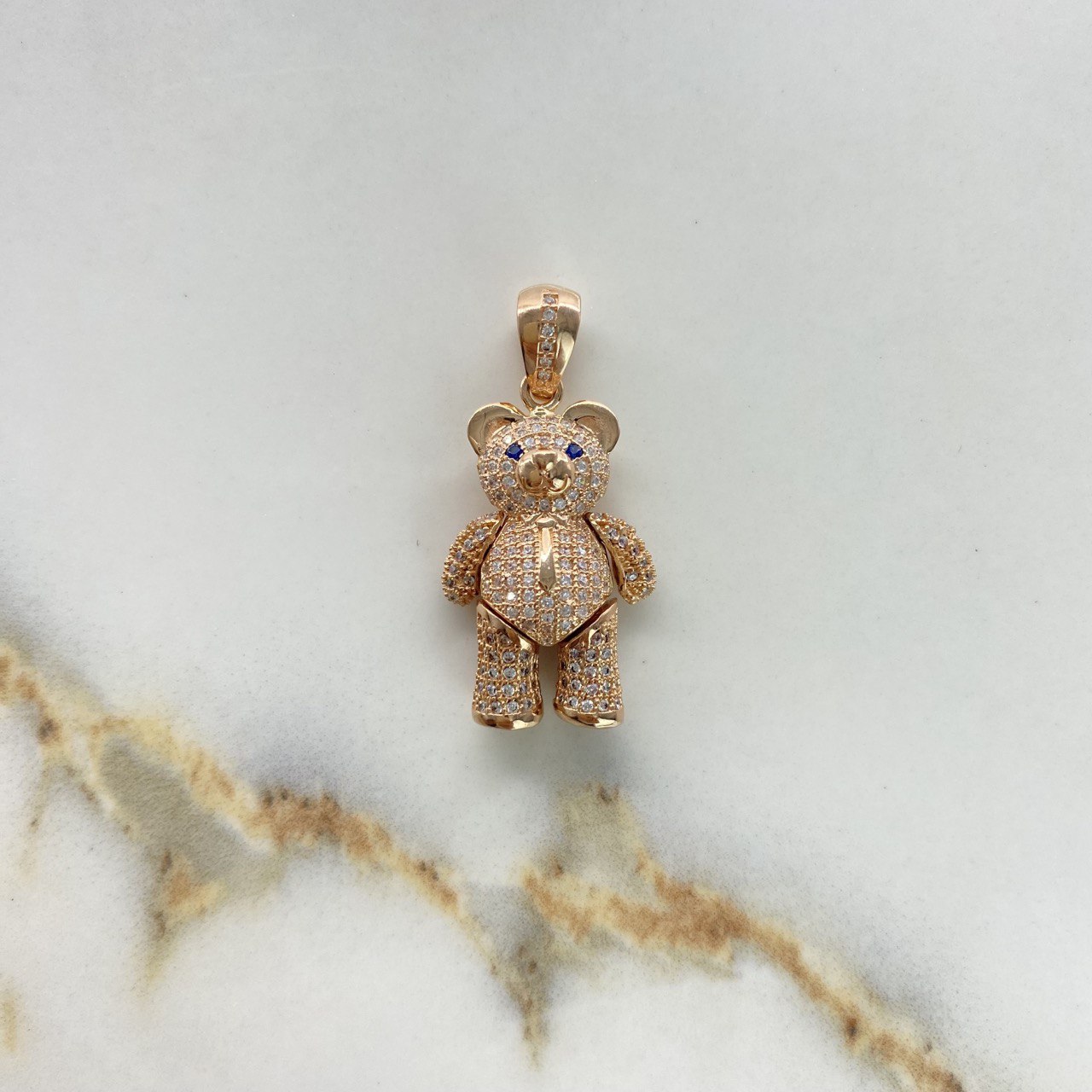 Dije Oso 8.7gr / 3.5cm / Circones Blancos Azules Corbata Oro Rosa &