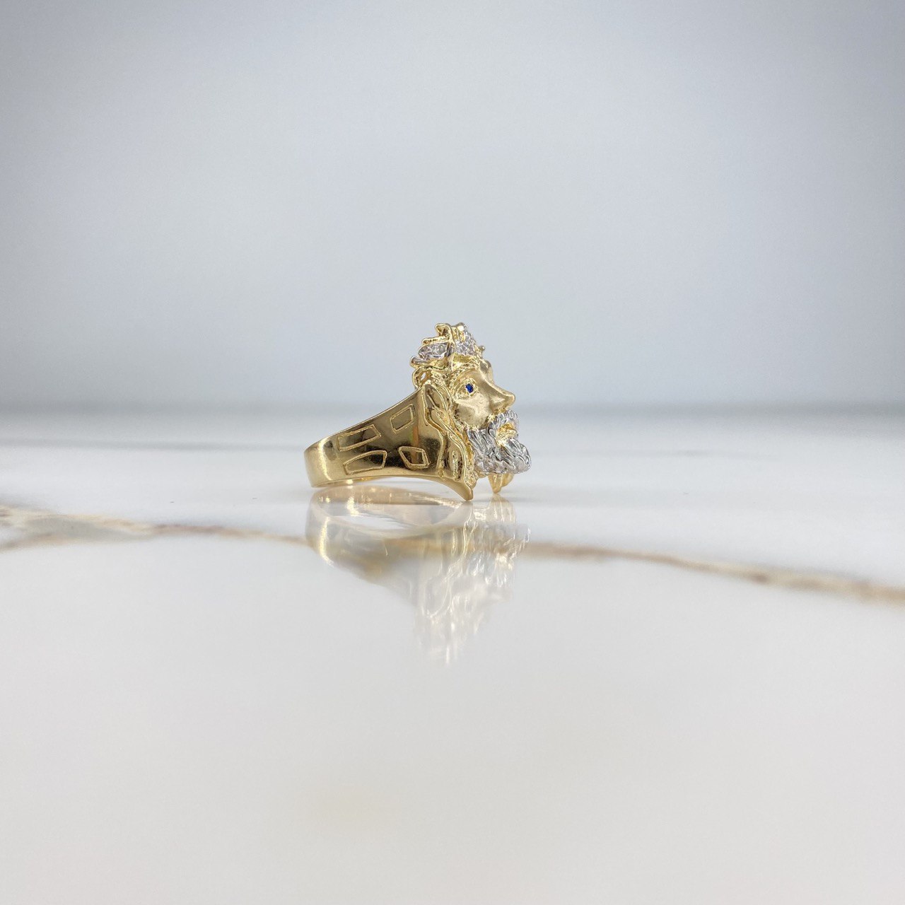 Anillo Rostro de Cristo 9.3gr / T11 / Circones Blancos Azules Dos Oros Amarillo Blanco &