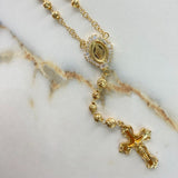 Rosario Virgen de Guadalupe 49.6gr / 65cm / 8mm Diamantada Circones Blancos Oro Amarillo &
