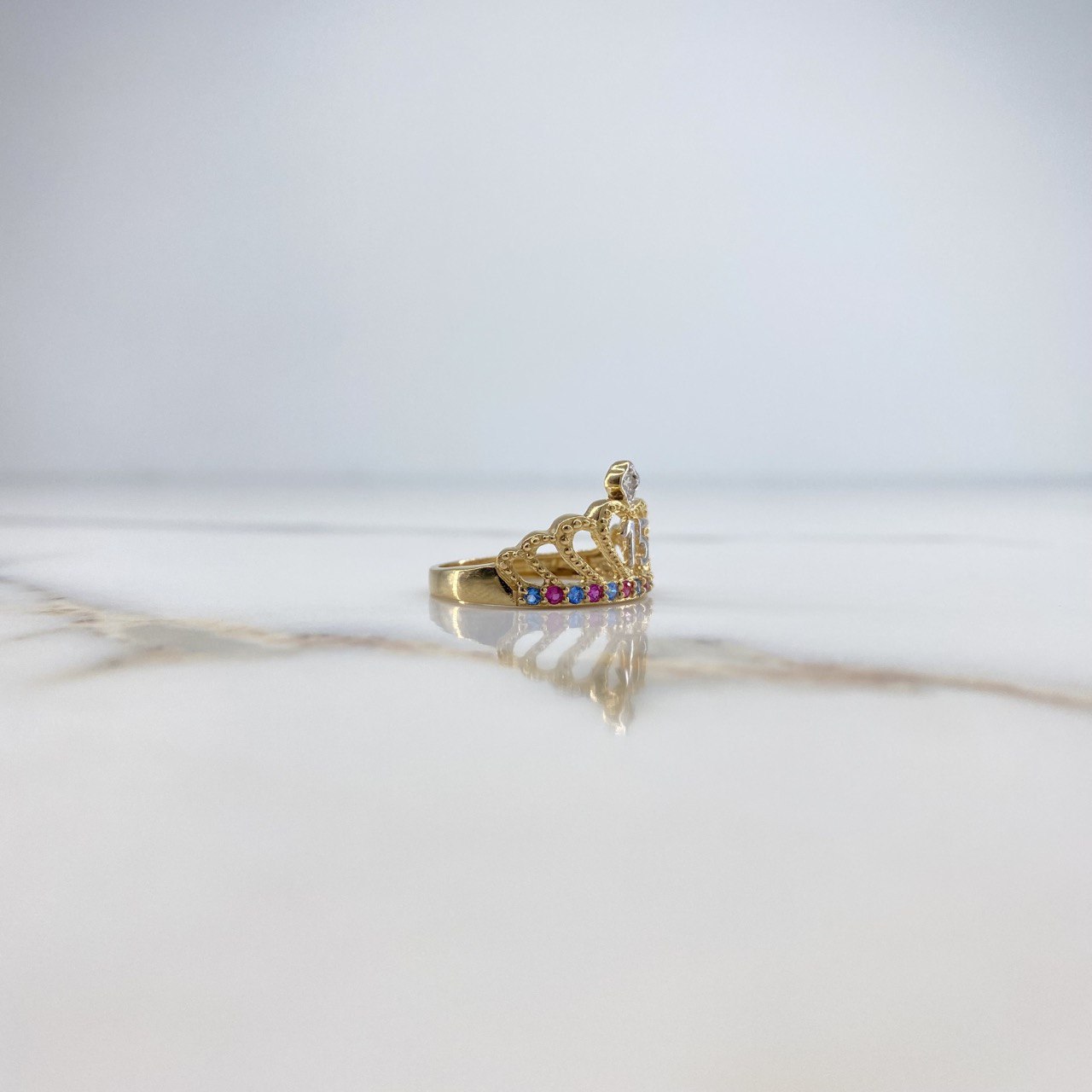 Anillo Corona 15s 3.3gr / T7 / Circones Fucsias Azules Blancos Dos Oros Amarillo Blanco &