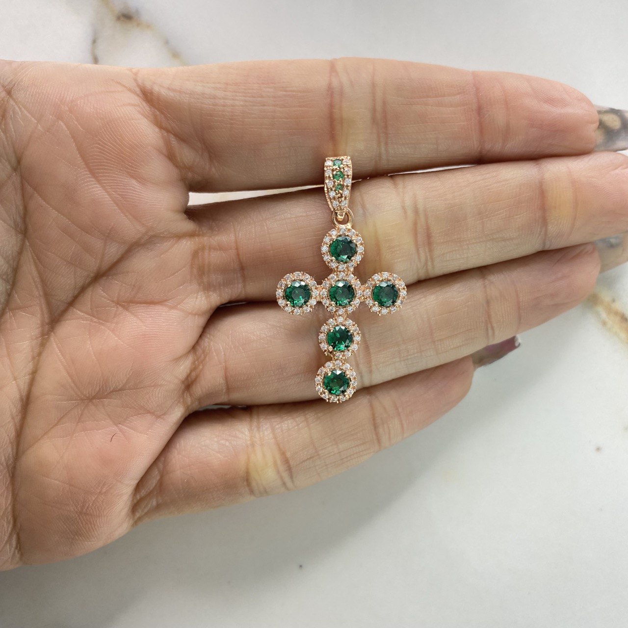 Dije Cruz Mini Aros 4.65gr / 3.5cm / Circones Verdes Blancos Oro Rosa &