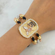 Pulsera Negra San Miguel Arcángel 32.25gr / 8mm-4mm Bolas Diamantadas 32 und Circones Blancos Tres Oros ©