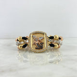 Pulsera Negra San Miguel Arcángel 32.25gr / 8mm-4mm Bolas Diamantadas 32 und Circones Blancos Tres Oros ©