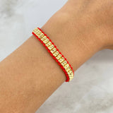 Pulsera Roja Cilindrica 2mm Diamantada 30 und Oro Amarillo (A.C)