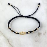 Pulsera Negra Estrella de David 1.05gr / 4mm Bolas Diamantadas 6 und Oro Amarillo *