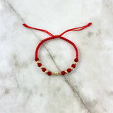 Pulsera Roja Virgen Milagrosa Neo Rayada 1.05gr / 4mm Bolas Diamantadas 6 und Oro Amarillo *