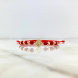 Pulsera Roja Virgen Milagrosa Neo Rayada 1.05gr / 4mm Bolas Diamantadas 6 und Oro Amarillo *