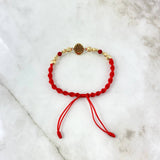 Pulsera Roja Virgen Milagrosa Gradual 1.8gr / 5mm-4mm-3mm Bolas Diamantadas 12 und Oro Amarillo *