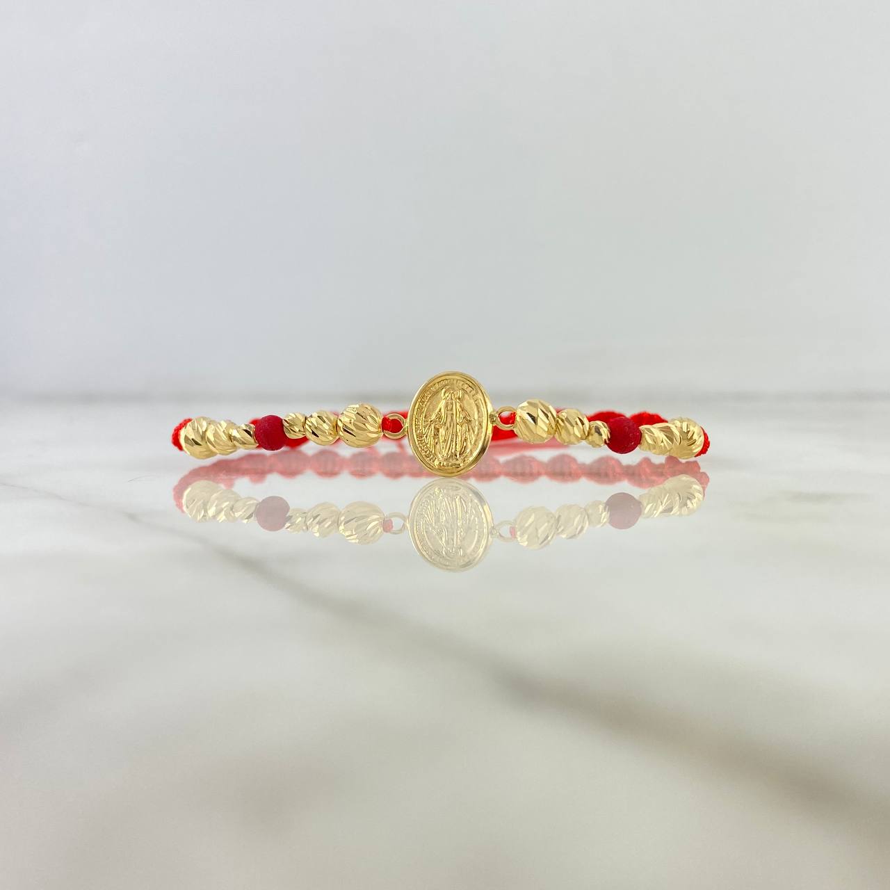 Pulsera Roja Virgen Milagrosa Gradual 1.8gr / 5mm-4mm-3mm Bolas Diamantadas 12 und Oro Amarillo *