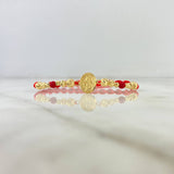 Pulsera Roja Virgen Milagrosa Gradual 1.8gr / 5mm-4mm-3mm Bolas Diamantadas 12 und Oro Amarillo *