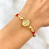 Pulsera Roja Virgen Milagrosa Gradual 1.8gr / 5mm-4mm-3mm Bolas Diamantadas 12 und Oro Amarillo *