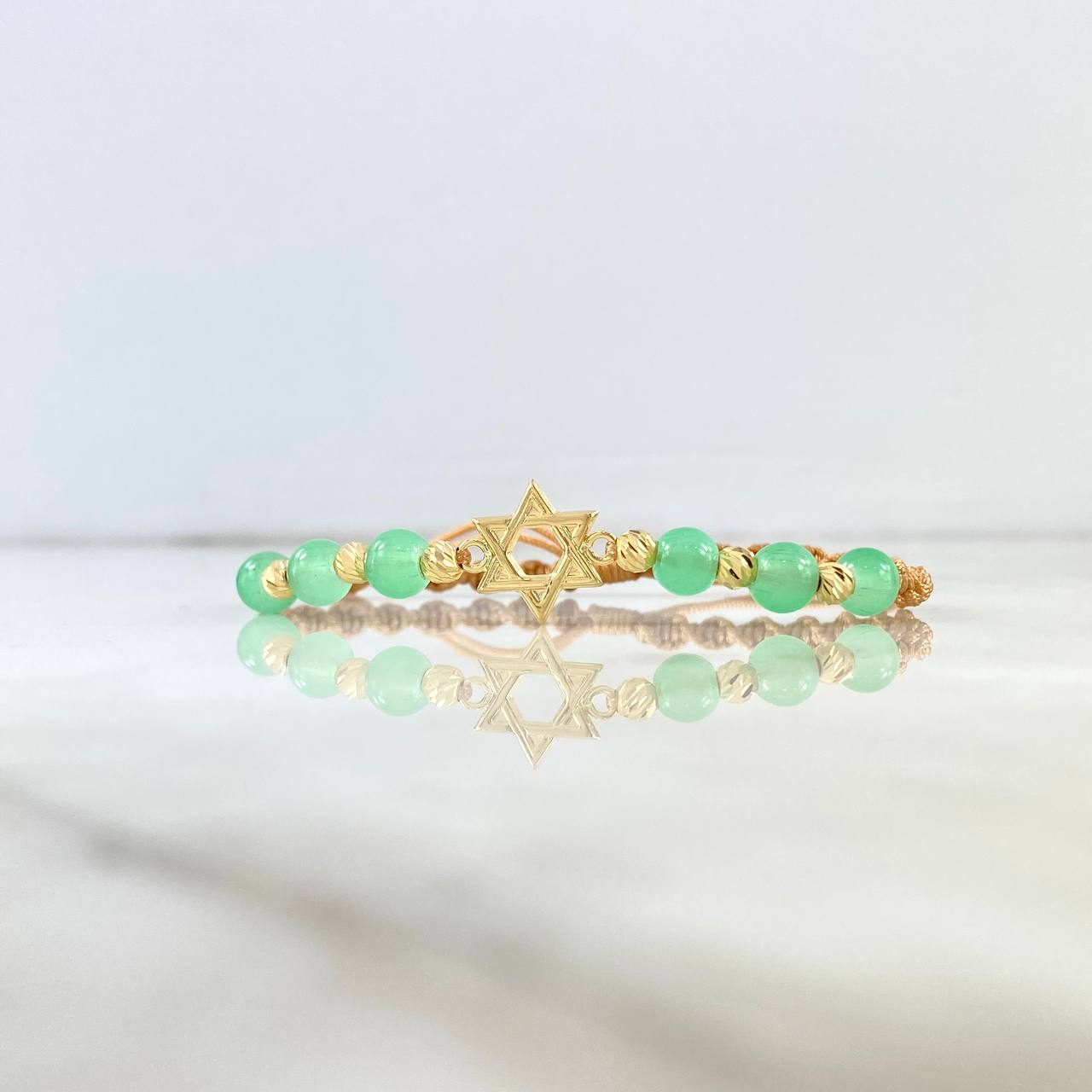 Pulsera Café Estrella de David Lunar 1.05gr / 4mm Bolas Diamantadas 6 und Oro Amarillo *