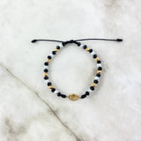 Pulsera Negra Virgen de Guadalupe 3x1 B&W 1.6gr / 4mm Bolas Diamantadas 8 und Oro Amar *illo