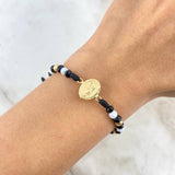 Pulsera Negra Virgen de Guadalupe 3x1 B&W 1.6gr / 4mm Bolas Diamantadas 8 und Oro Amar *illo