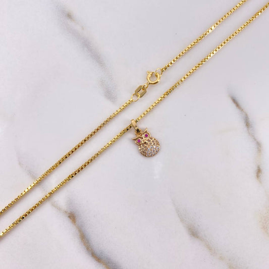 Cadena Veneciana 3.15gr / 50cm + Dije Buho 0.50gr / 1.5cm Circones Blancos Fucsias Oro Amarillo (Oferta) $