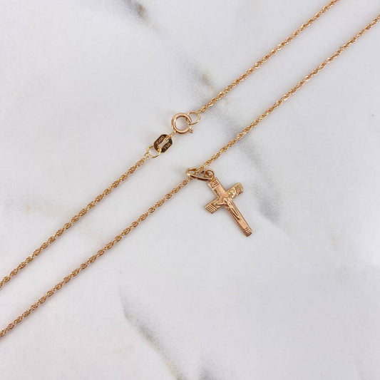 Cadena Lazo 1.10gr / 55cm + Dije Cruz Cristo 0.40gr / 2cm Oro Rosa (Oferta) $