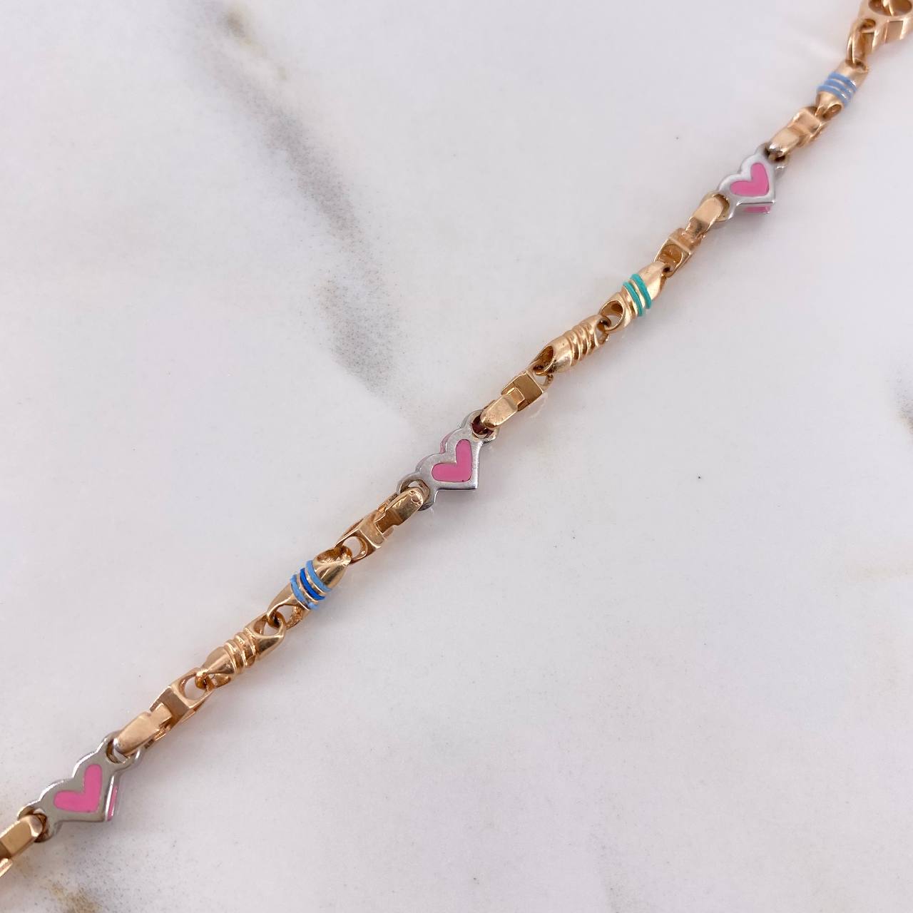 Tobillera Corazones 11.7gr / 30cm / 3mm Ceramica Rosada Cauchos Azules Verdes Morados Oro Rosa $
