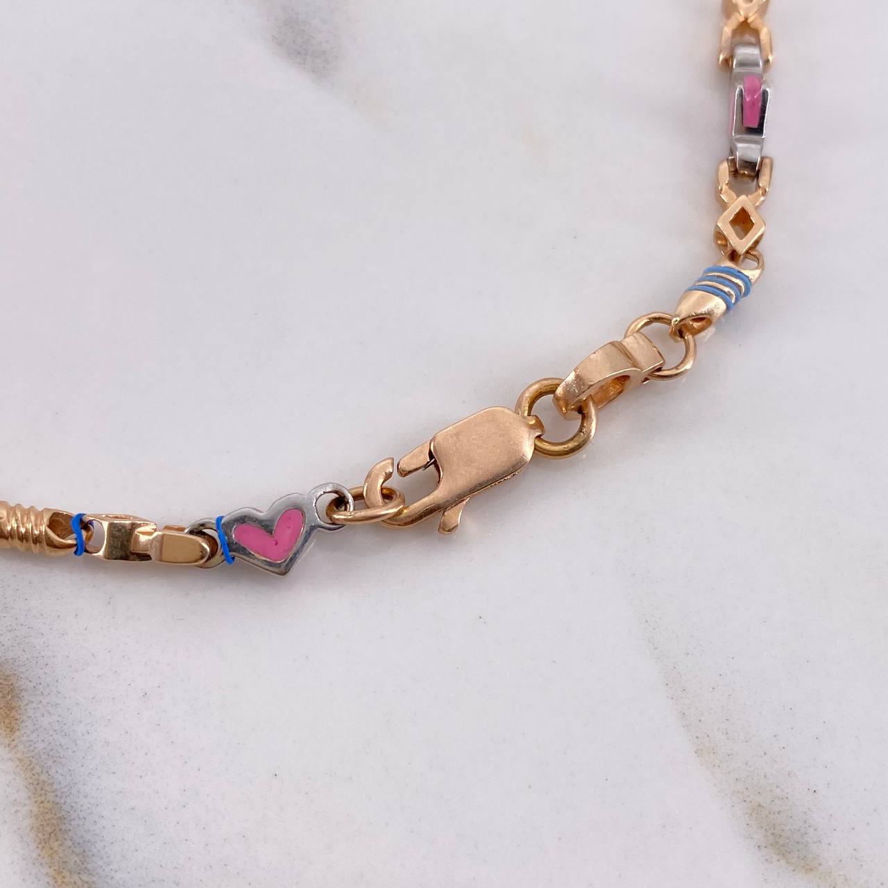 Tobillera Corazones 11.7gr / 30cm / 3mm Ceramica Rosada Cauchos Azules Verdes Morados Oro Rosa $