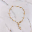 Pulso Denario Virgen Milagrosa 3.25gr / 19cm / 4mm Bolas Diamantadas Cruz Circones Blancos Oro Amarillo $