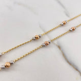 Cadena Espiga 4.55gr / 45cm / 2.5mm-3.5mm Bolas Diamantadas Tres Oros $