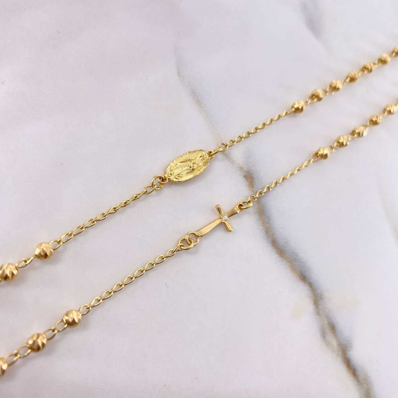 Cadena Tipo Denario Virgen de Guadalupe 5.5gr / 45cm / 2.5mm Balines Diamantados Oro Amarillo $