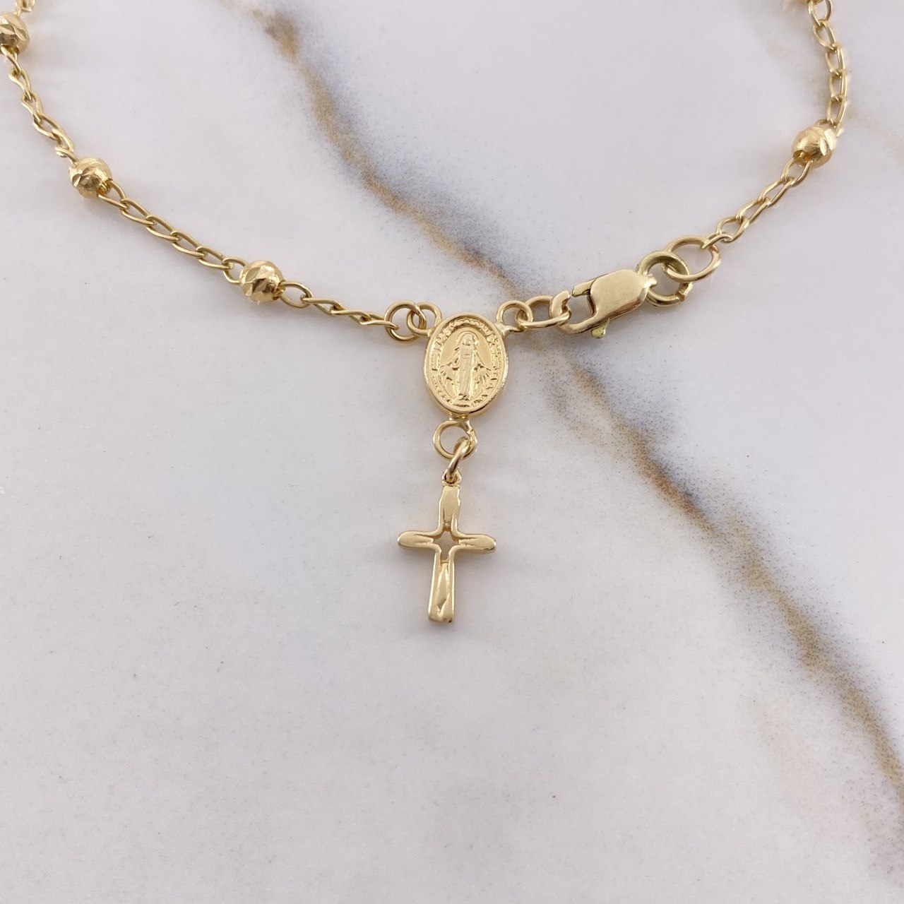 Pulso Denario Virgen Milagrosa 2.85gr / 20cm / 3mm Balines Diamantados Oro Amarillo $