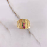 Anillo Virgen de Guadalupe 10.8gr / T10 1/4 / Circones Verdes Fucsias Oro Amarillo $