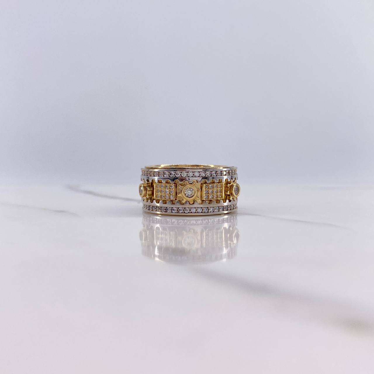 Anillo Mecanico Movimiento 17.6gr / T11 / Circones Blancos Dos Oros Amarillo Blanco $